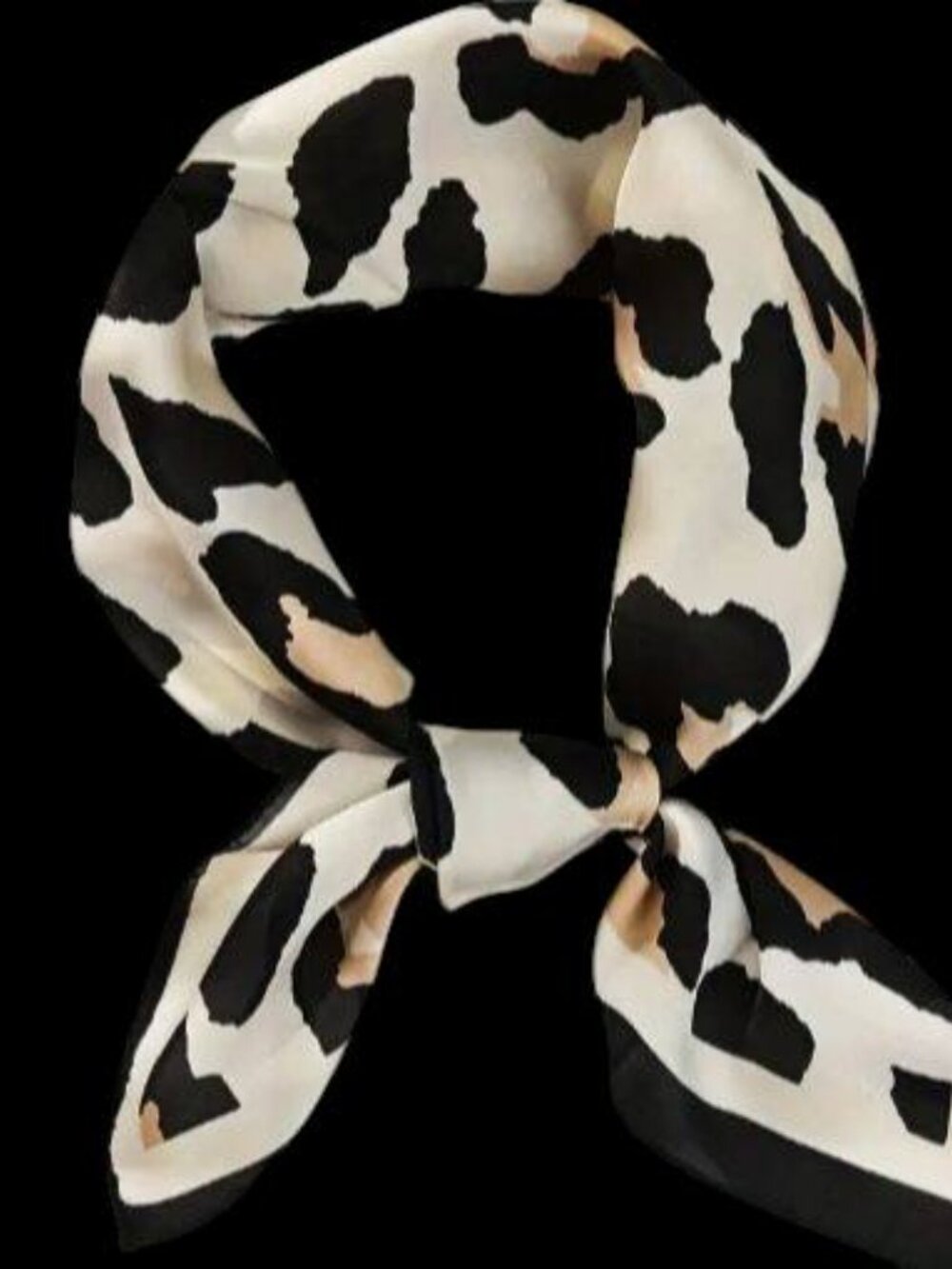 White & BLACK LEOPARD Poly-Silk 27” Square SCARF by ORNAMENTS